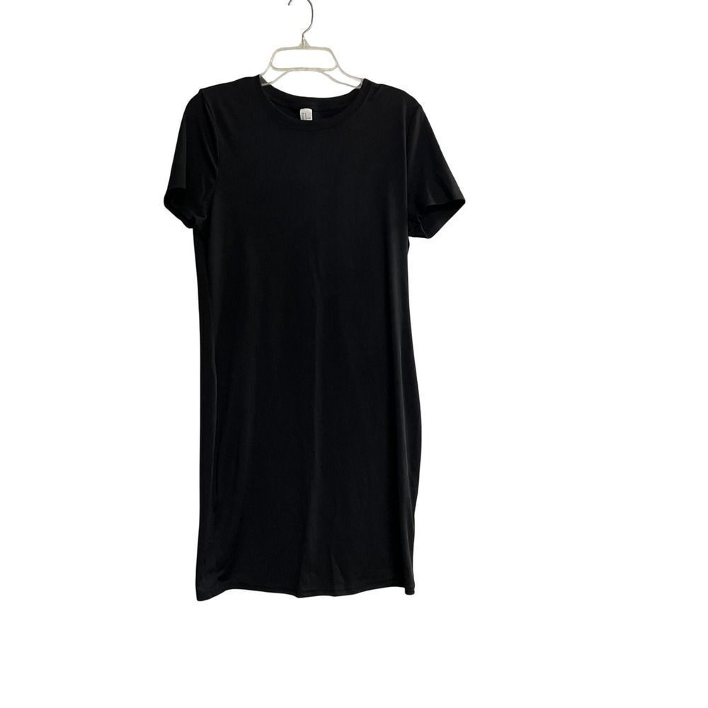 Black Ribbed Knit Dress Short Sleeve Crew Neck Casual Everyday XL SEE DESCRIPTI